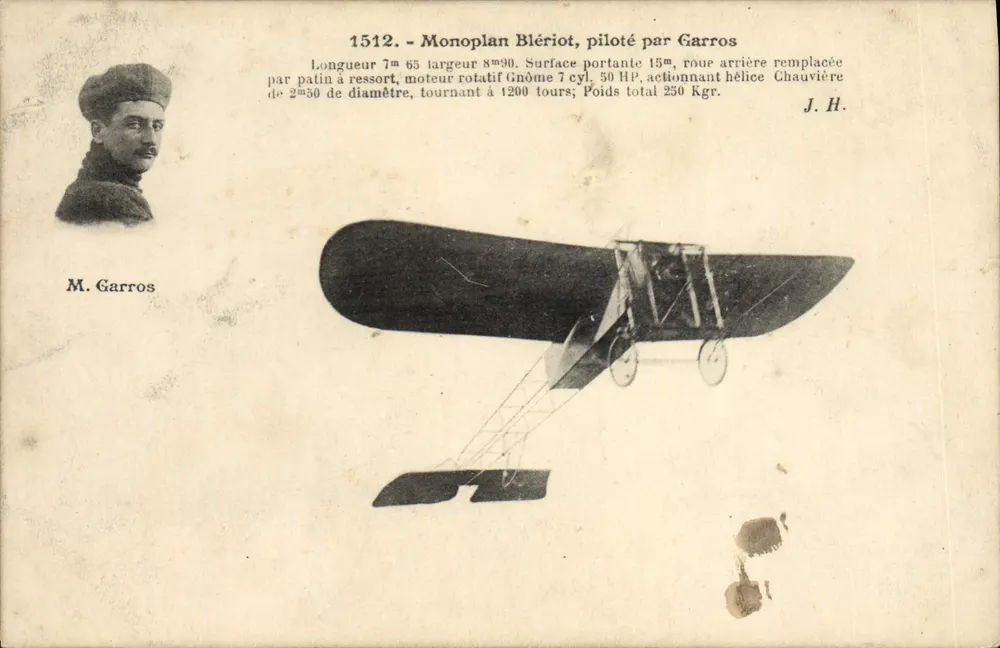 Monoplan Blériot, geflogen von Garros — Serie 1512 — J. Hauser, Paris - Vorderseite