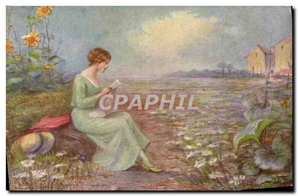 Femme lisant dans un paysage — illustration — éditeur inconnu, n° 228-1 - Recto