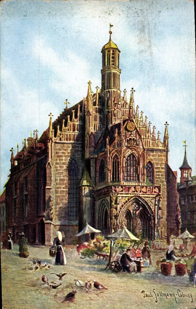 Nürnberg, vrouwenkerk — uitzicht op de gotische kathedraal met markt — Paul Jollmann-Gaburg - Voorkant