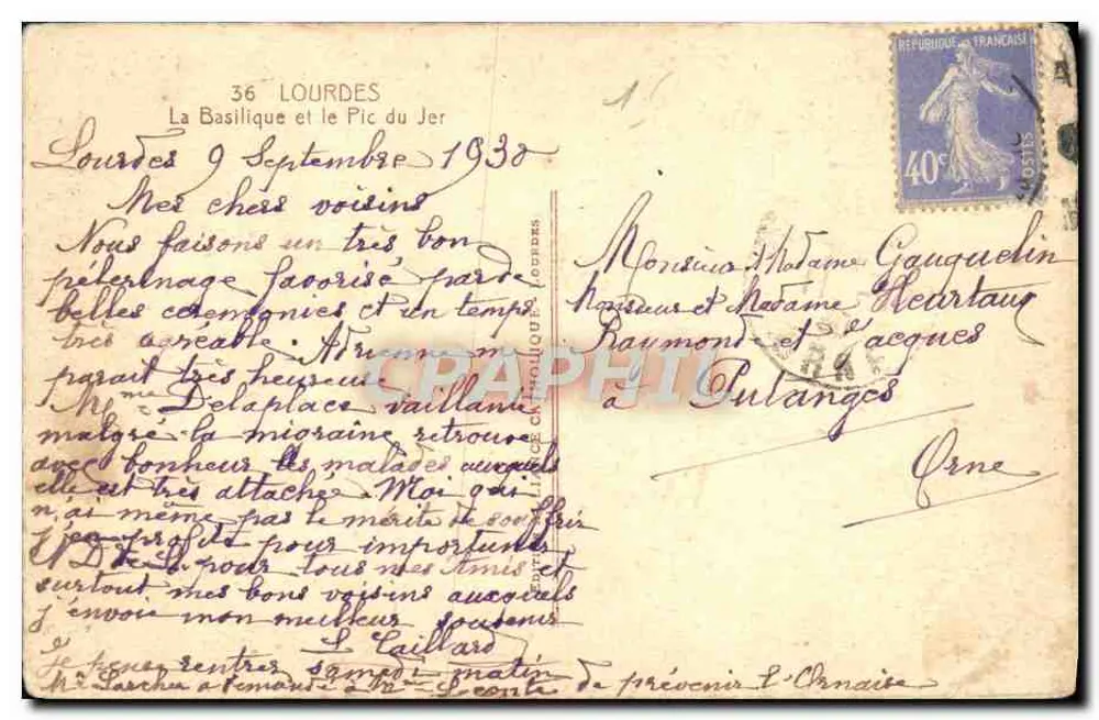 Lourdes — A Basílica e o Pic du Jer — Doucet - Verso