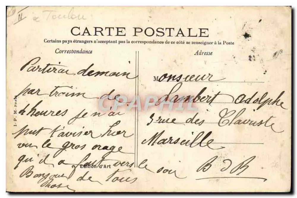 MARINE — Ankunft der Dampfchaloupes an den Kaien — Pl. d'Armes Toulon - Rückseite