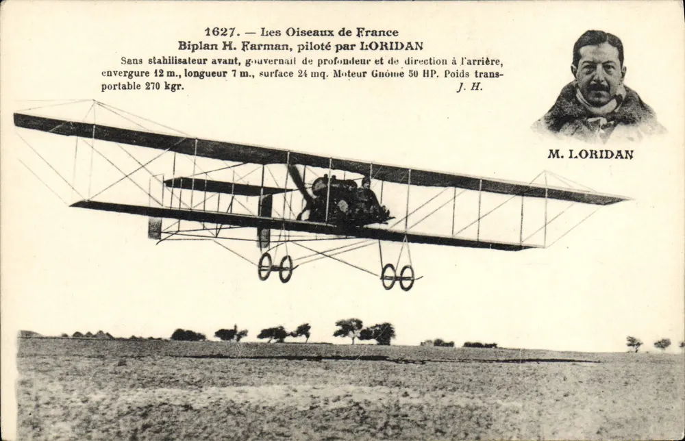 Os Pássaros da França — Biplano Farman pilotado por M. Loridan — J. Hauser, fot.-edit., Paris - Frente