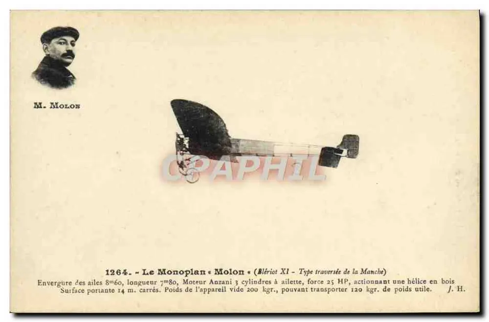 Le Monoplan Molon - Blériot XI - Type traversé de la Manche — J. Hauser, Paris - Recto