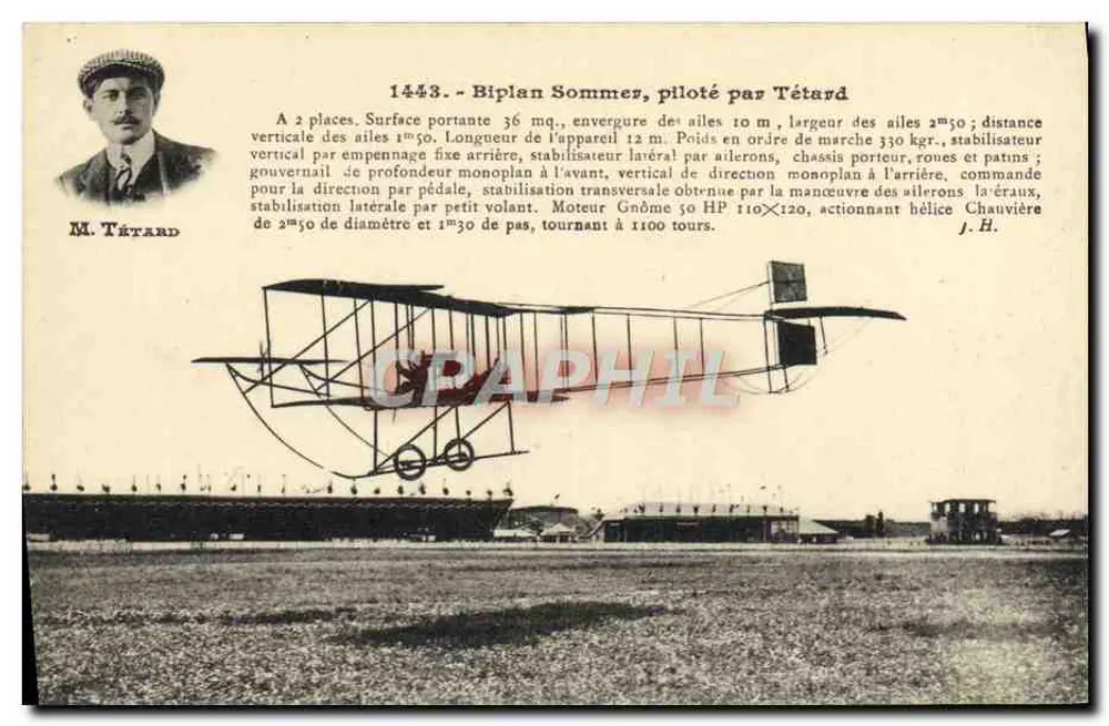 Biplan Sommer geflogen von Tétard — n° 1443 — J.-H. user, Paris - Vorderseite
