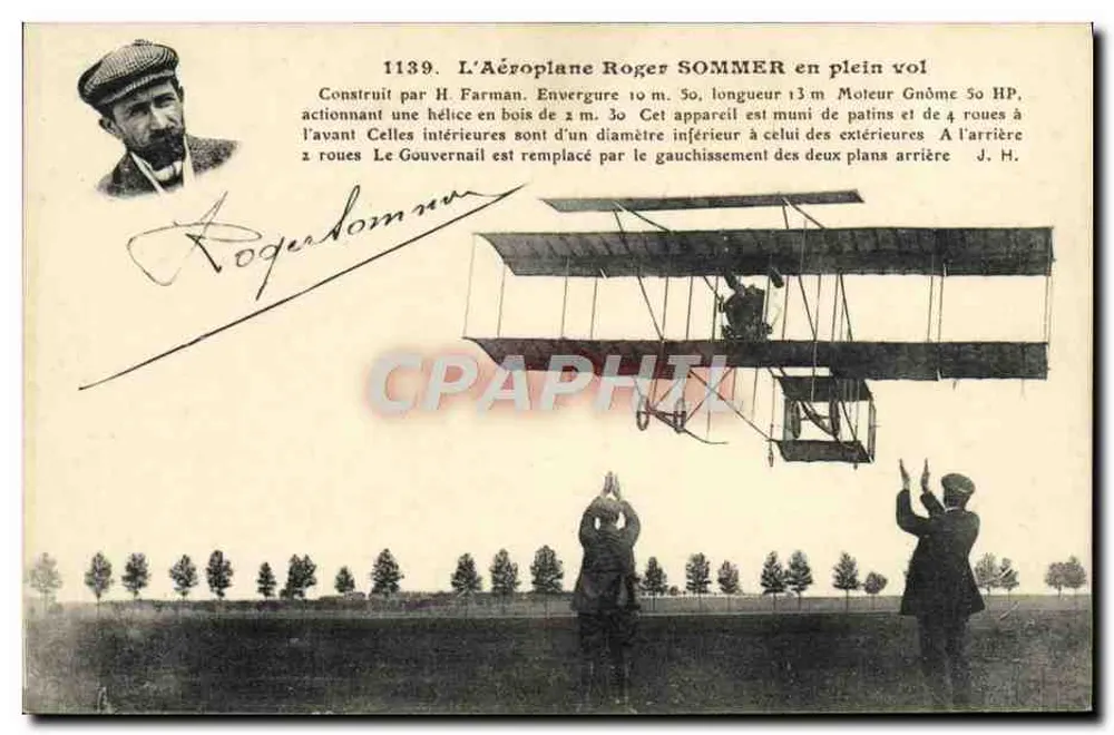 Das Flugzeug Roger SOMMER in der Luft — 1139 — J. Hauser, phot.-edit., Paris - Vorderseite