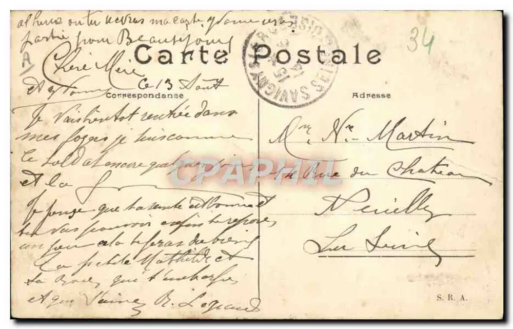 Rougier vole sur biplan Voisin — 62 — éditeur S.R.A. n°34 - Verso