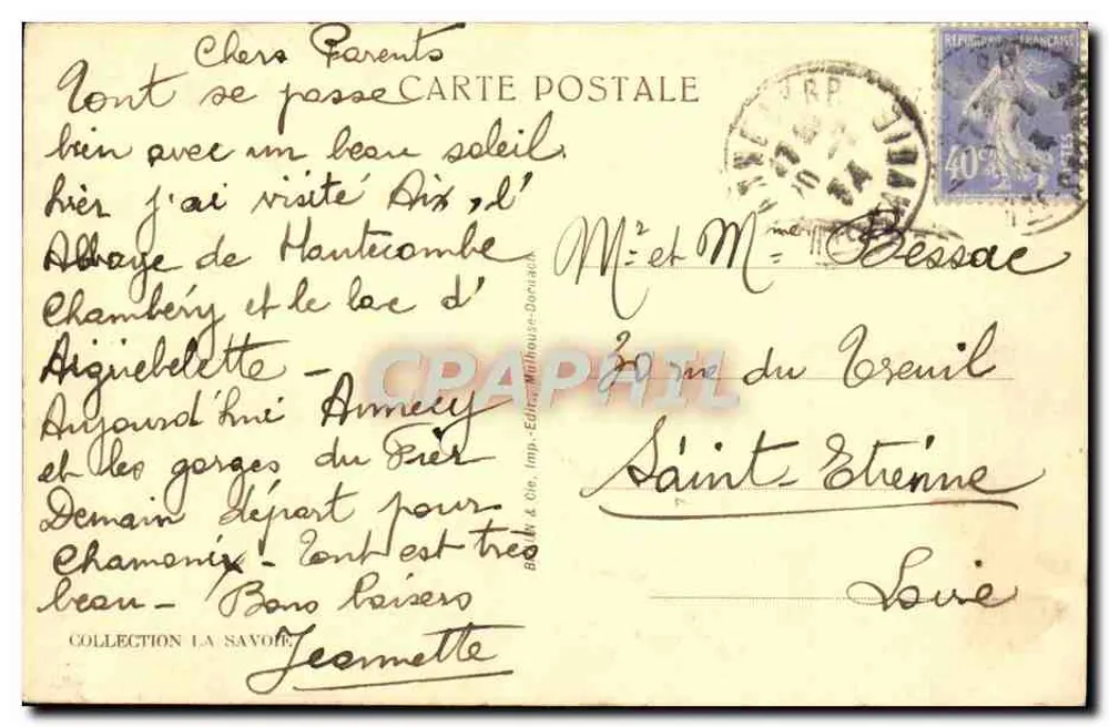 Het meer van Annecy — Het kasteel van Duingt — Uitgever Bély & Cie, Druk Milhouse-Borach - Achterkant