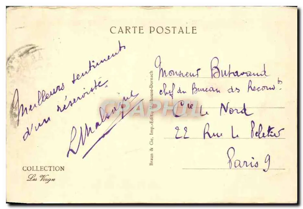 St-Dié — Roche St-Martin — Braun & Cie, Imp. House-Dornach, n°2073 - Verso