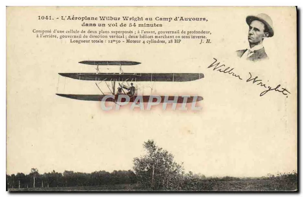 Het vliegtuig van Wilbur Wright op het kamp van Auvours — vlucht van 54 minuten — J. Hauser, Parijs - Voorkant