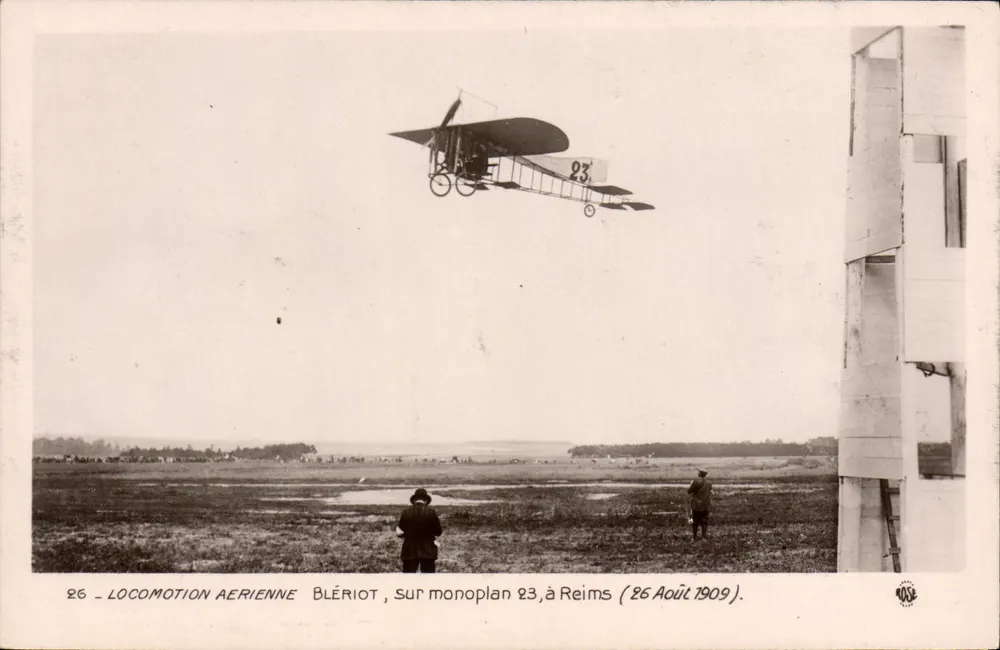 Luftfahrt Blériot, auf Monoplan 23, in Reims — 26. August 1909 — Verlag ROSE - Vorderseite