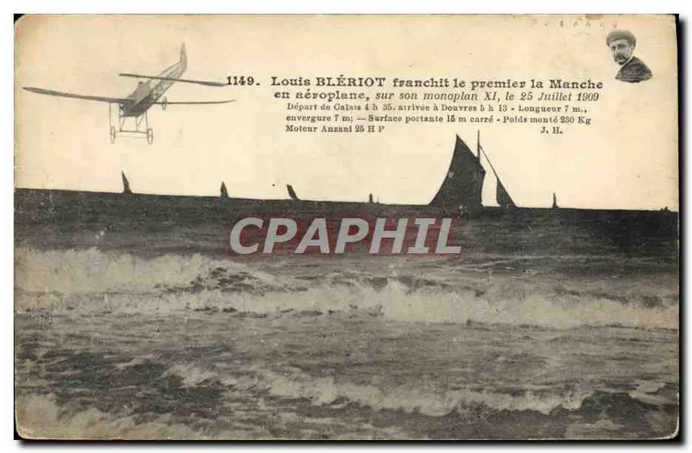 Louis Blériot überquerend den Kanal in einem Monoplan XI — J. Hauser Foto-Verlag, Paris, Nr. 1149 - Vorderseite