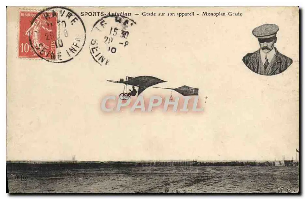 Sport-Flugzeug — Pilot auf seinem Flugzeug — Monoplan Grade — Verlag: Éditions de la Poste - Vorderseite