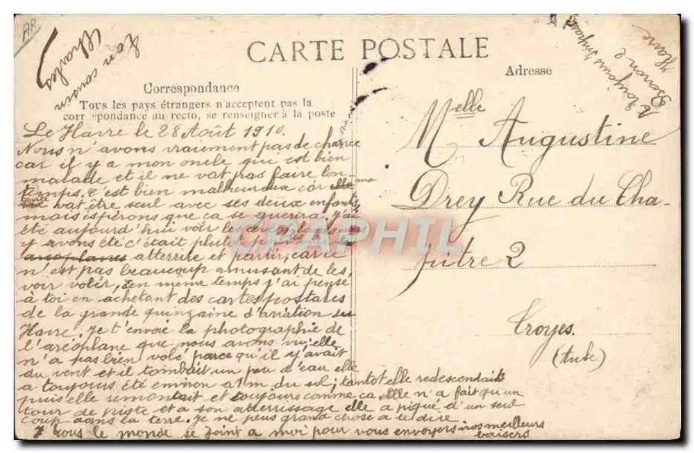 Sport-Flugzeug — Pilot auf seinem Flugzeug — Monoplan Grade — Verlag: Éditions de la Poste - Rückseite