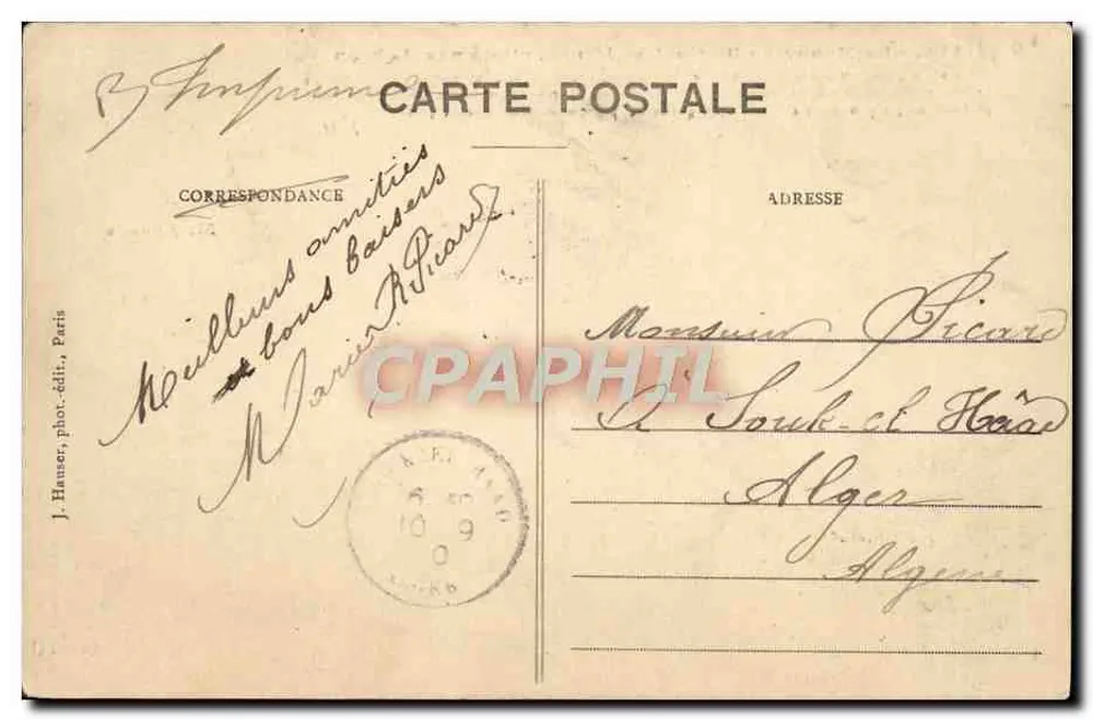 Der Monoplan Blériot (Typ XI, 2 bis), geflogen von Aubrun — J. H. — J. Hauser, phot. publ., Paris - Rückseite