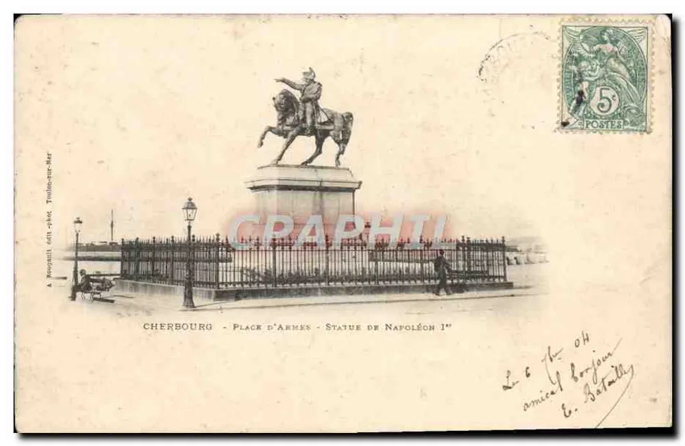 Cherbourg - Praça das Armas - Estátua de Napoleão Ier — edit. Rougatti, Toulon-sur-Mer - Frente