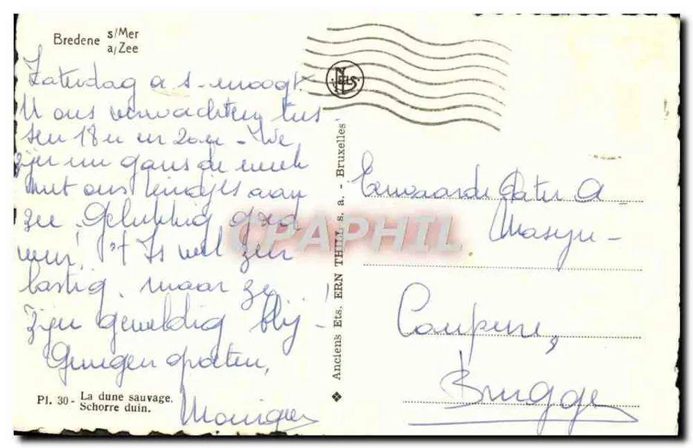 Bredene s/Mer — Duna selvagem — Anciens Ets. ERN THIL s. a. - Bruxelas - Verso
