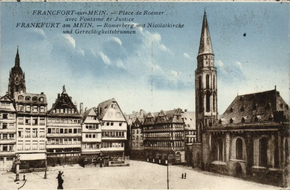 Frankfurt am Main — Roemer-Platz mit Fontäne der Gerechtigkeit — unbekannter Verlag, Seriennummer nicht sichtbar - Vorderseite