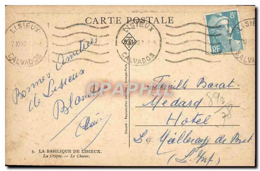 A Basílica de Lisieux — A Cripta — O Coro — editor Dragage & Cie, n°5 - Verso