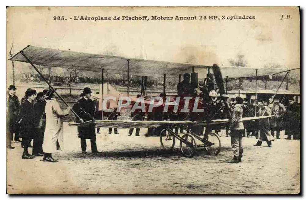 Das Flugzeug von Pischoff — Motor Anzani 25 HP, 3 Zylinder — J.H. n°985 - Vorderseite
