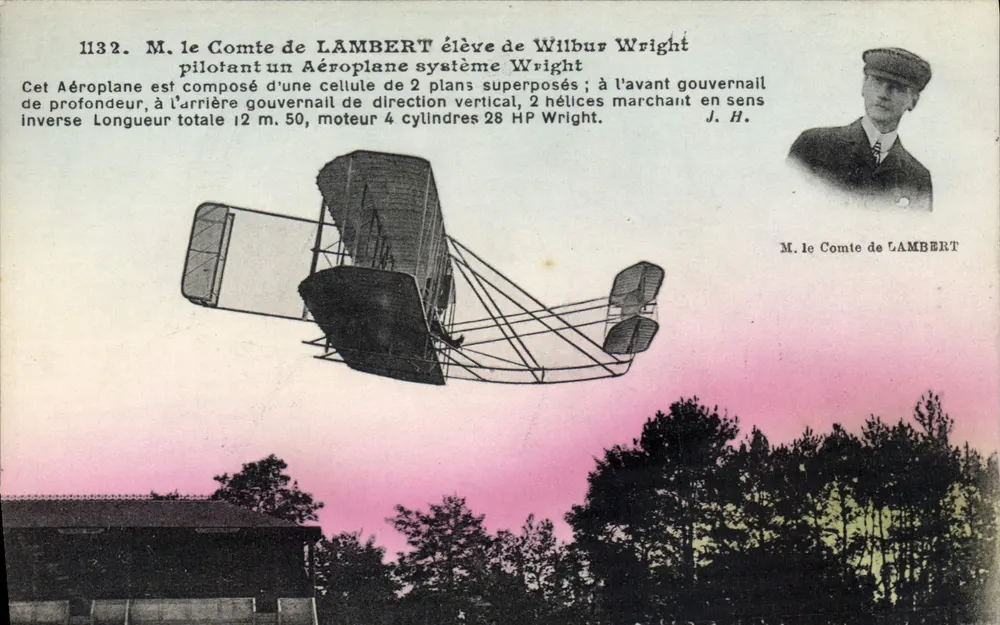 M. o Conde de LAMBERT — aluno de Wilbur Wright — J. Hauser photo-edit Paris - Frente