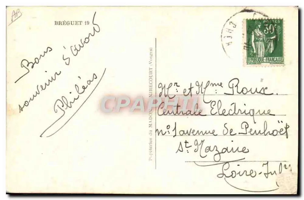 Avião Bréguet 19 — editor Bréguet, N°19 - Verso