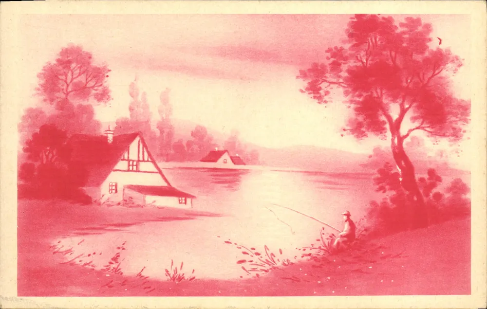 Pescador perto de um lago — casa à beira d'água — Editor E.R. Paris - Frente