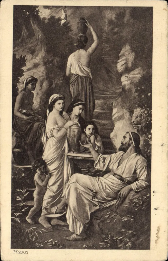 Cena antiga — mulheres e homem em um paisagem — editor F.2805 - Frente