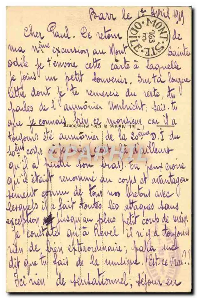 Sancta Odilia — Santa Odila — Jul. Manias & Cie, Strasbourg - Verso