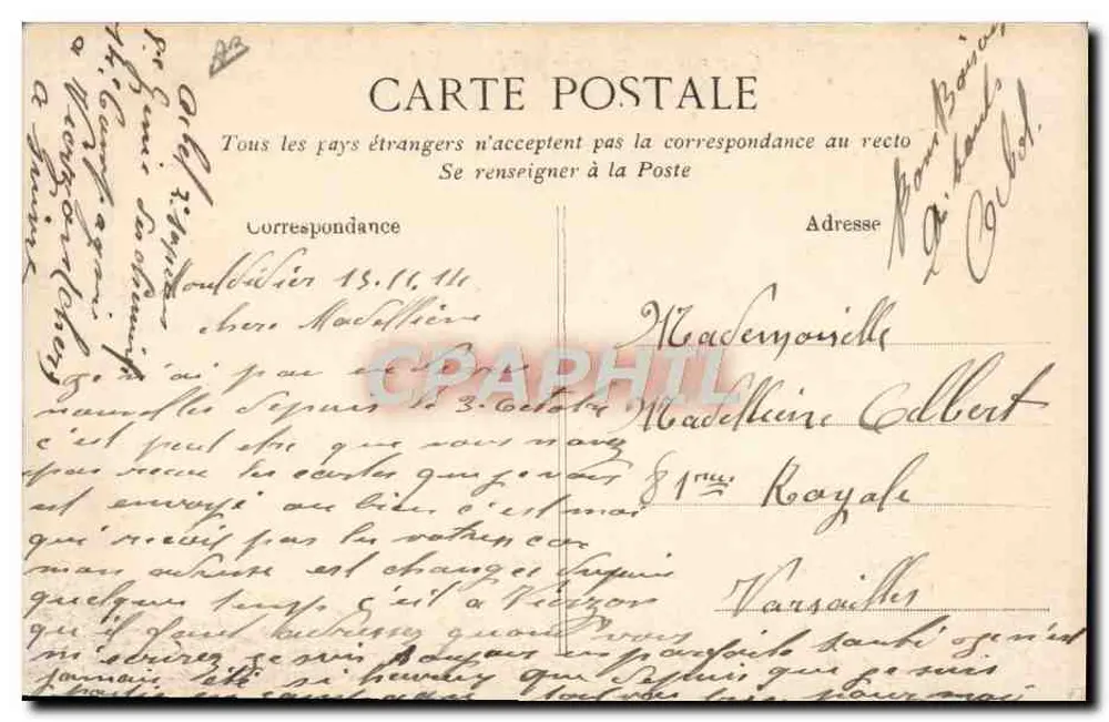 Circuito de ANJOU 1912 — aviador Pascal — editor não identificado - Verso