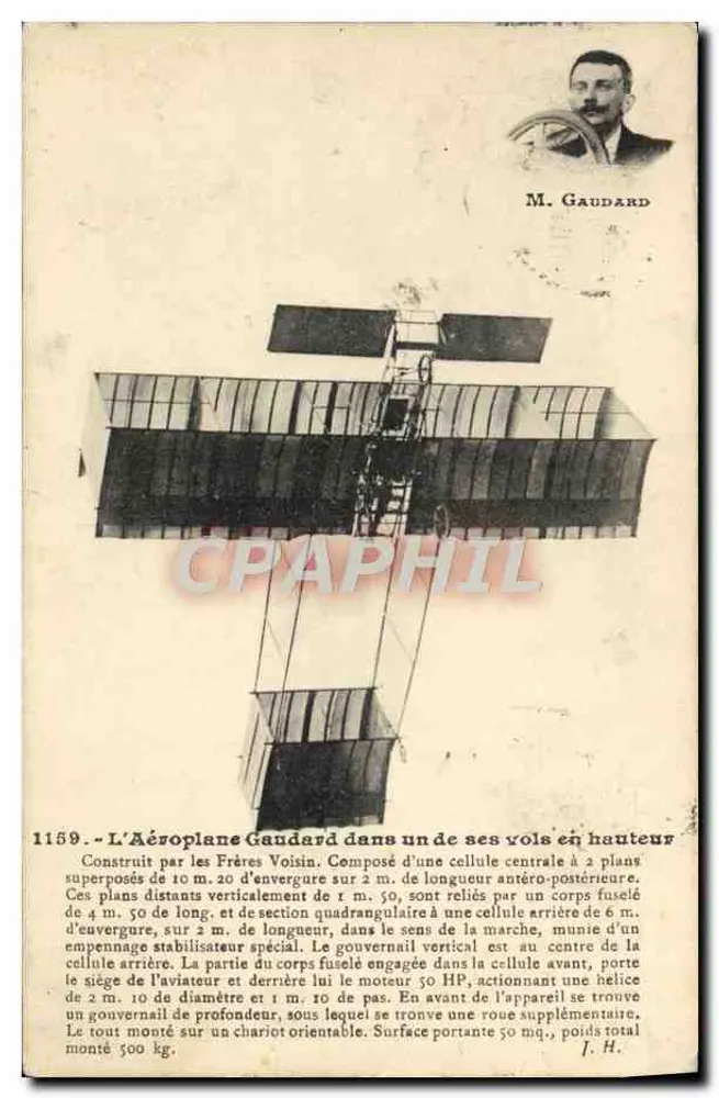 Das Gaudard-Flugzeug bei einem seiner Hochflüge — Von den Brüdern Voisin gebaut — J. Hauser, Fotograf-Verleger, Paris - Vorderseite
