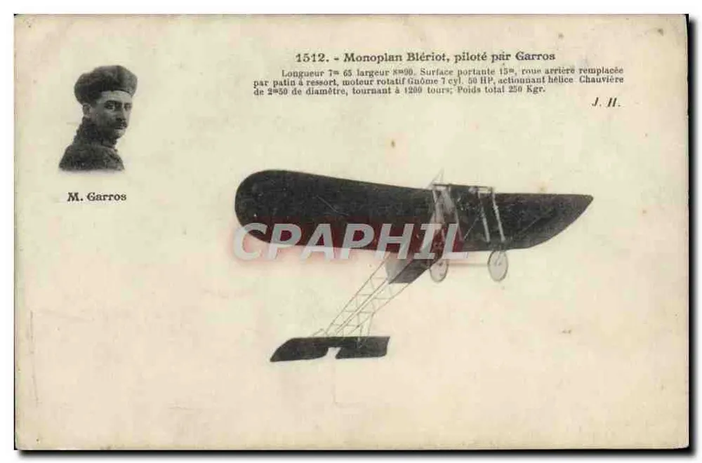 Blériot-Monoplan, geflogen von Garros — 1512 — J. Hauser, phot-édit., Paris - Vorderseite