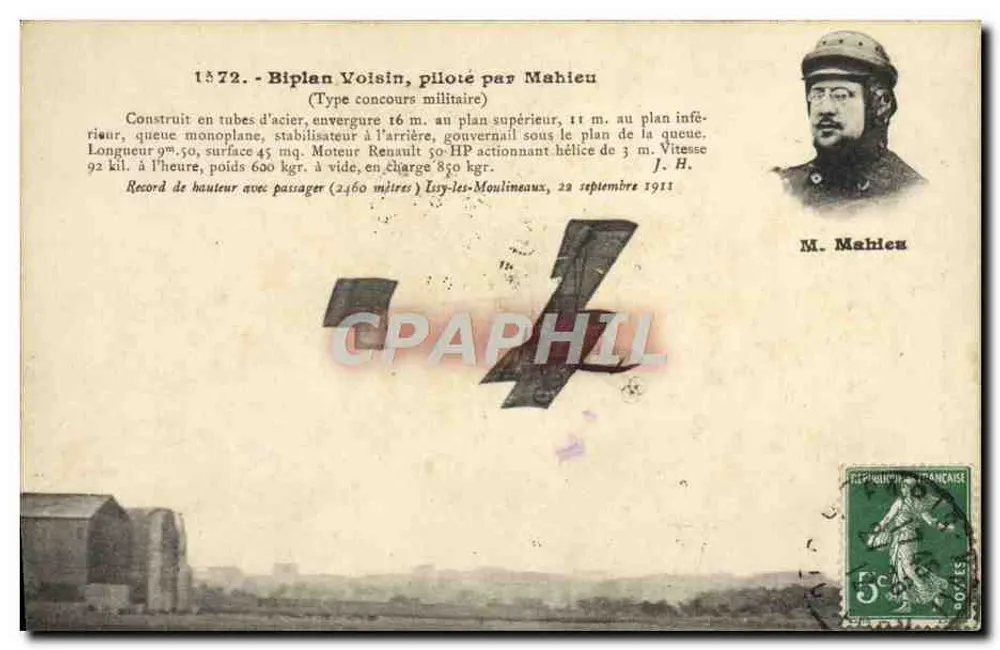 Voisin-Doppeldecker, geflogen von Mahieu — Militär-Wettbewerbs-Typ — J. Hauser, Fotograf und Verleger, Paris - Vorderseite