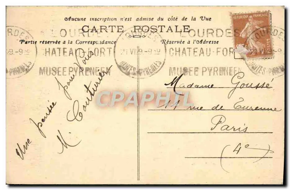 Lourdes (Hautes-Pyrénées) — Le Gave et la Basilique — Édition de l'Hôtel Mirabellia, à Lourdes, n°42 - Verso