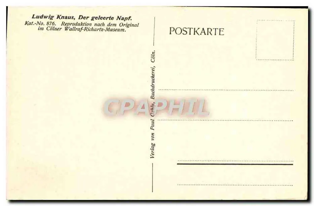 Criança com chapéu e vestido com mangas — segurando uma xícara e uma colher — reprodução a partir do original de Ludwig Knaus, n° 876 - Verso