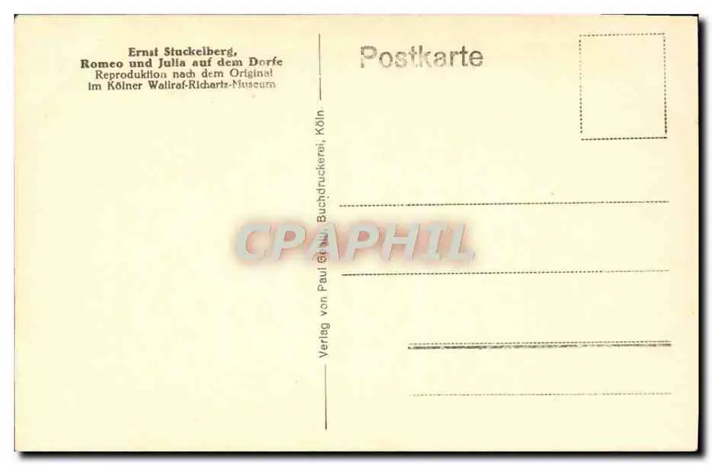 Romeo und Julia am Rand eines Feldes — Nachbildung von Ernst Stuckelberg — Verleger Paul von Paul, Buchdruckerei, Köln - Rückseite