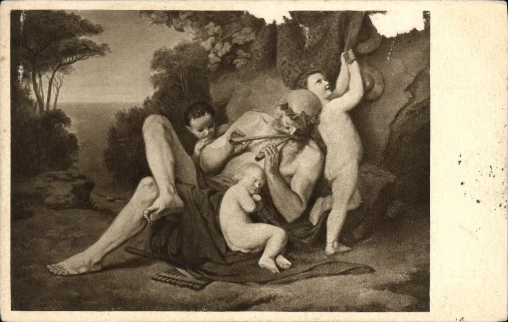 Sibila com crianças — gravura — F.A. Ackermann's Kunstverlag, Munique, n° 2636 - Frente