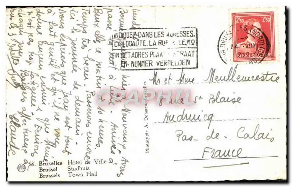 Bruxelas — Hotel de Cidade — Fototipia A. Dokumenten-Bruxelas n°58 - Verso