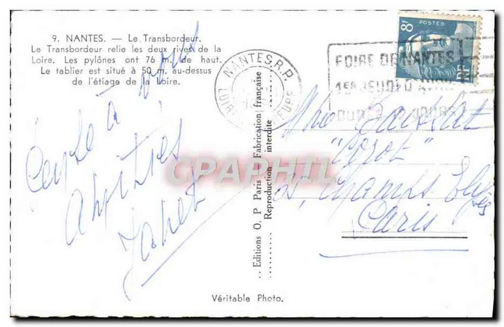 Nantes — O Transbordeur — Edições O. P. Paris - Verso