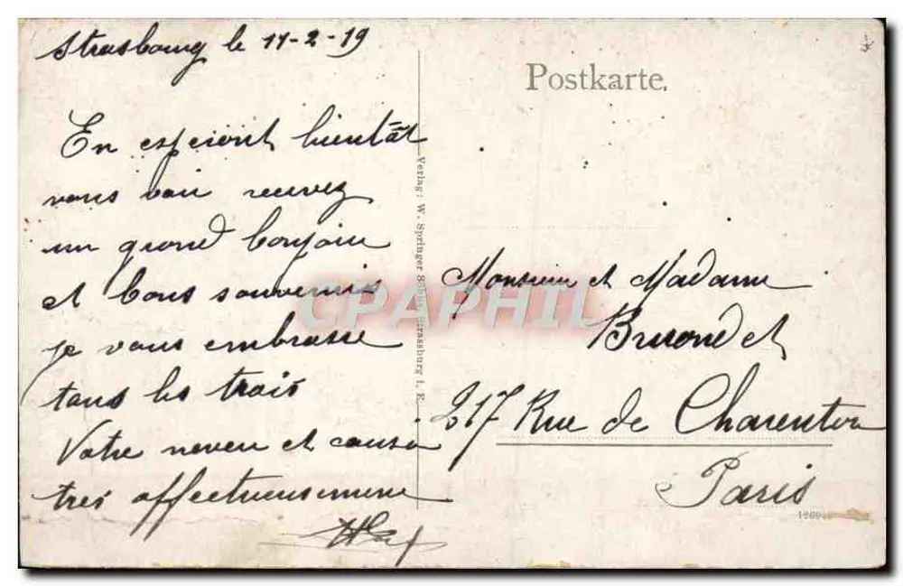 Strasbourg i. Els. — Kleberplatz — editor W. Springer, Strasbourg - Verso