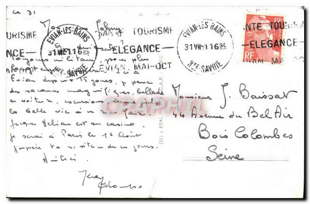 Evian-les-Bains e a Dent d'Oche — vista do cassino e das montanhas — editor AA, n° 86 - Verso