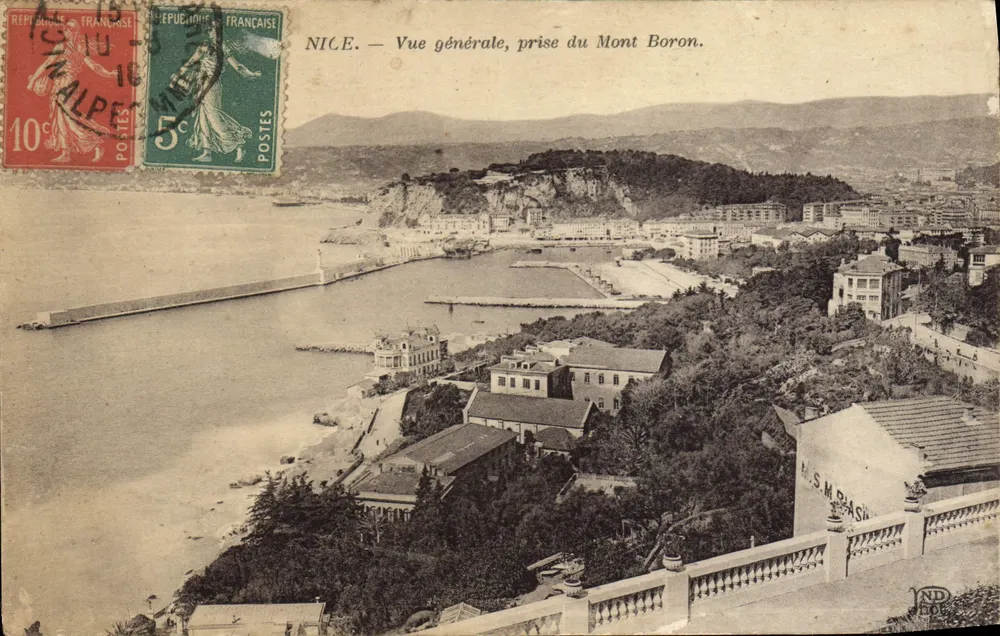 NICE — Vista general, tomada desde el Mont Boron — Antiguos Establecimientos Népoux et Cie, París - Anverso