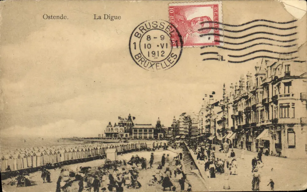 Ostende. A Digue — visão da promenade e da frente marítima — Edit. Schadeck, r. Longue, Ostende - Frente