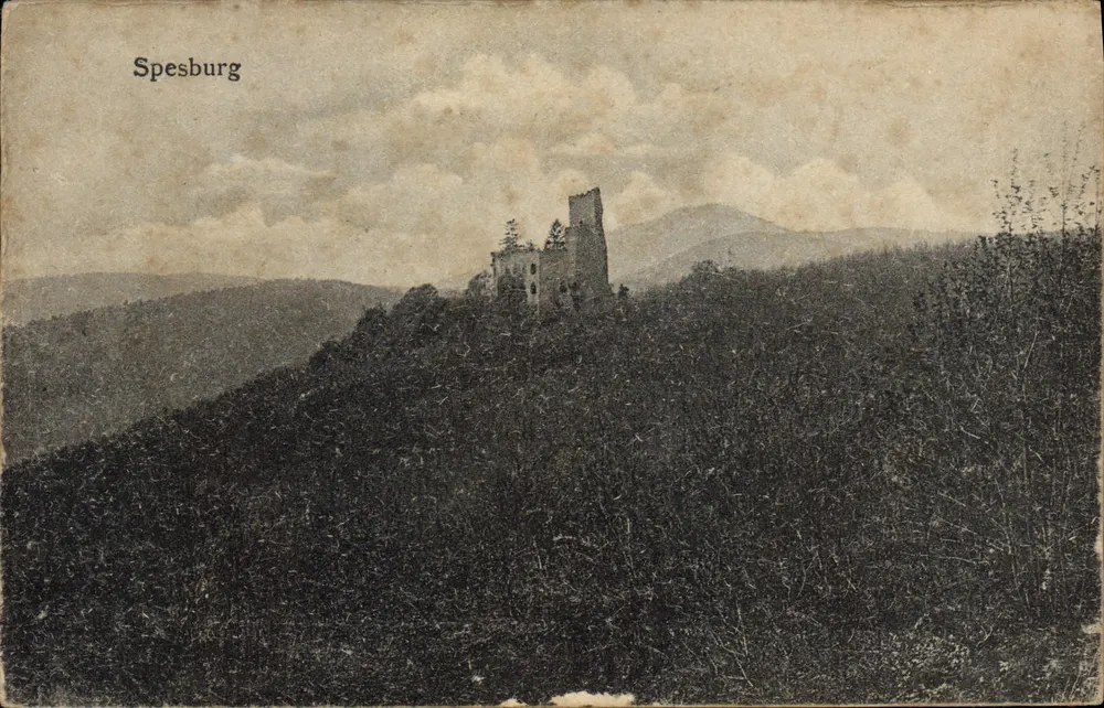 Spesburg — castelo em ruínas em uma colina — Felix Lumb, Kunstverlagsanstalt, Strassburg 1, Els - Frente