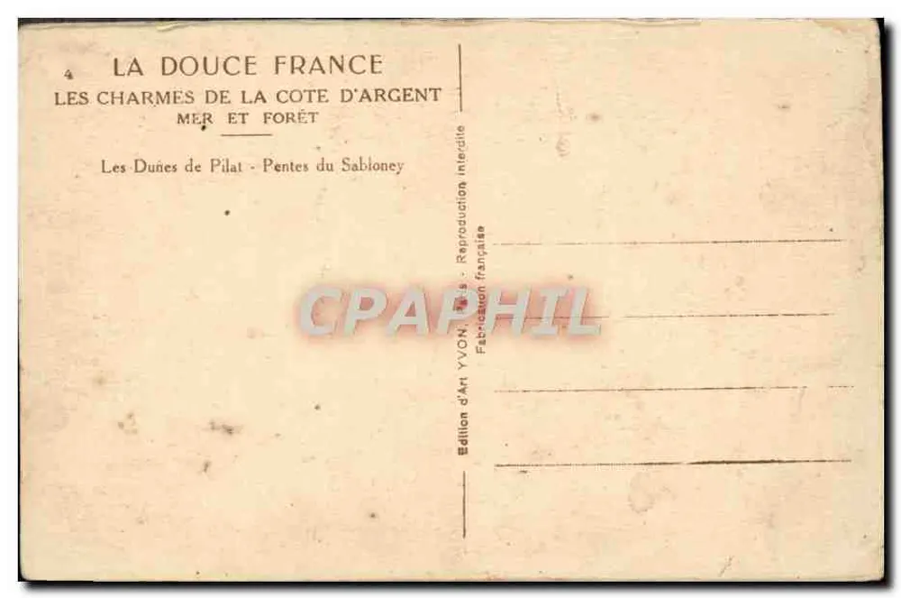 Les Dunes de Pilat — Pentes du Sabloney — Édition d'Art YVON - Rückseite