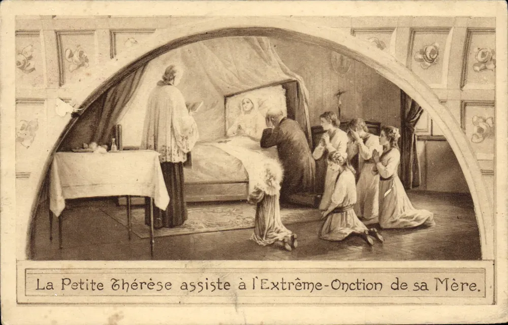 Kleine Thérèse beobachtet die Letzten Sakramente ihrer Mutter — Fresko der Kapelle Sainte-Thérèse — Verleger nicht sichtbar - Vorderseite