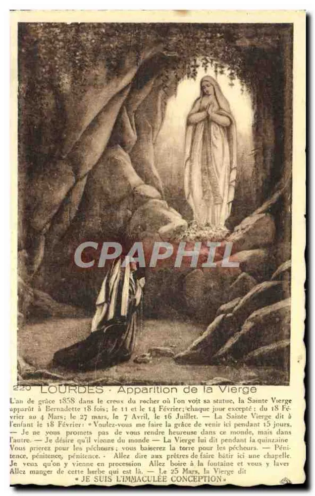 LOURDES - Aparecimento da Virgem — editor anônimo, n° 220 - Frente