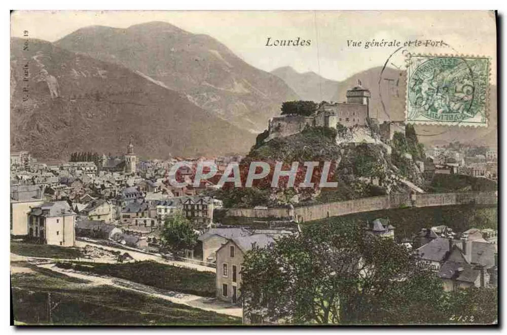 Lourdes — Vista general y el Fuerte — editor V. Le Béaup — n.º 2 - Anverso
