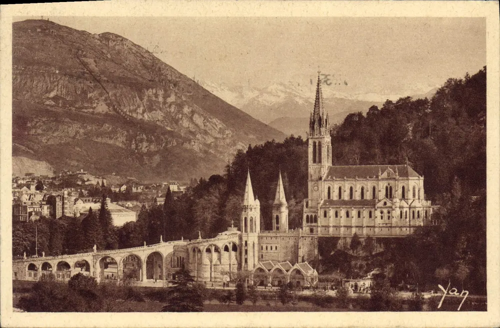 Lourdes — Basilika und Berge — Edition E. Quinaud, n° 1 - Vorderseite