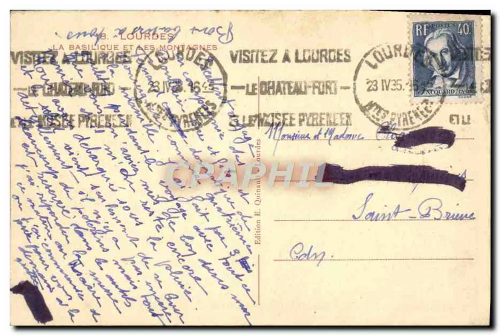 Lourdes — Basilika und Berge — Edition E. Quinaud, n° 1 - Rückseite