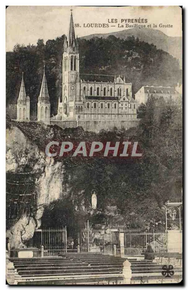 Lourdes — La Basilica e la Grotta — Editore: Les Pyrénées, n°88 - Recto